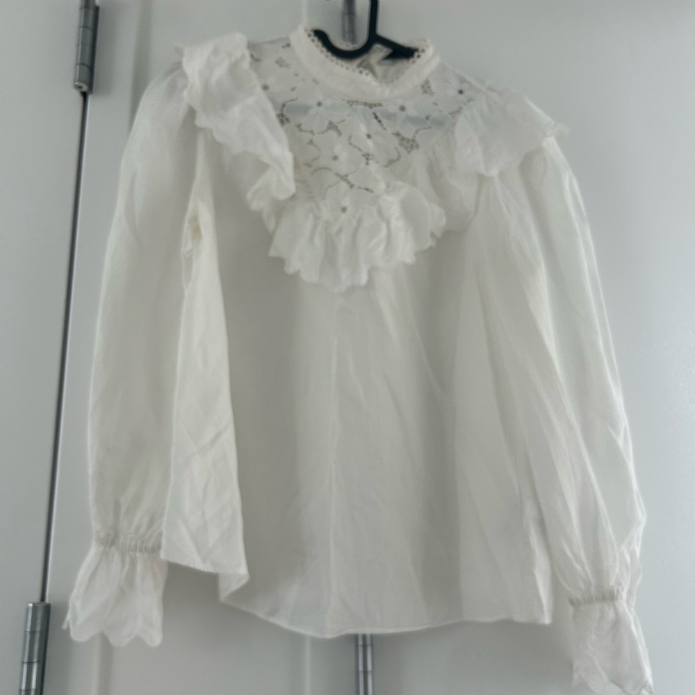 & Other Stories White Ruffle Lace Blouse